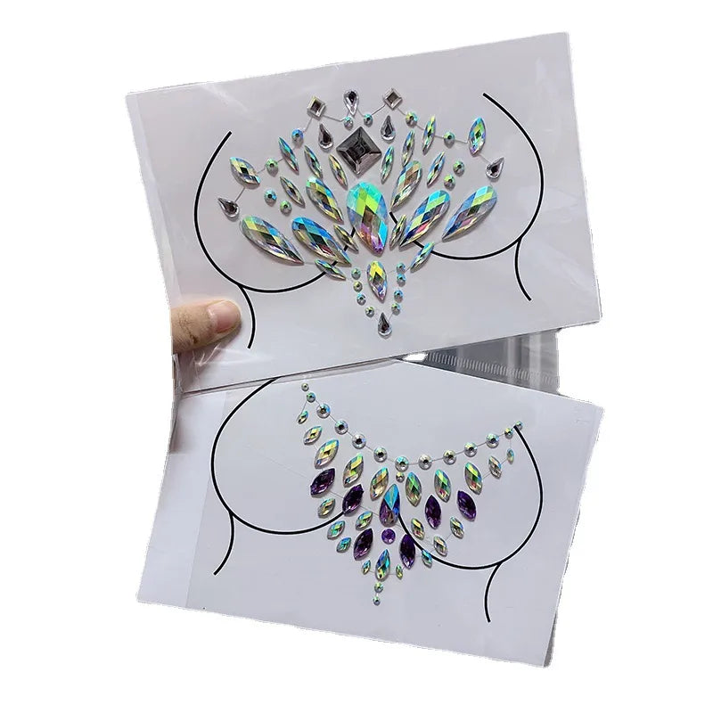 Halloween face stickers chest stickers body tattoo stickers resin acrylic Diamond stickers tattoo stickers wholesale