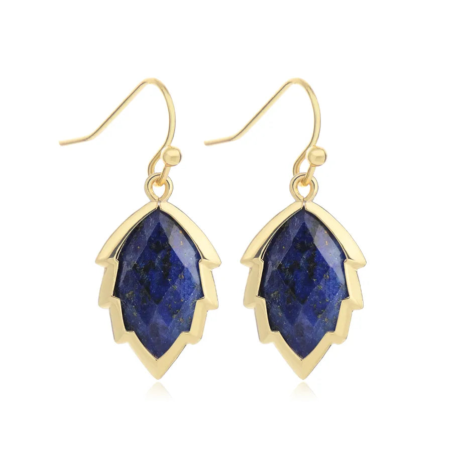 1 Pair Modern Style Sweet Leaves natural stone Copper Drop Earrings