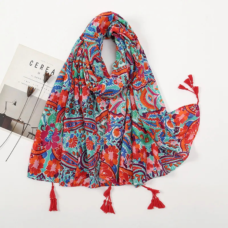 Women's Sweet Color Block Polyester Printing Scarf