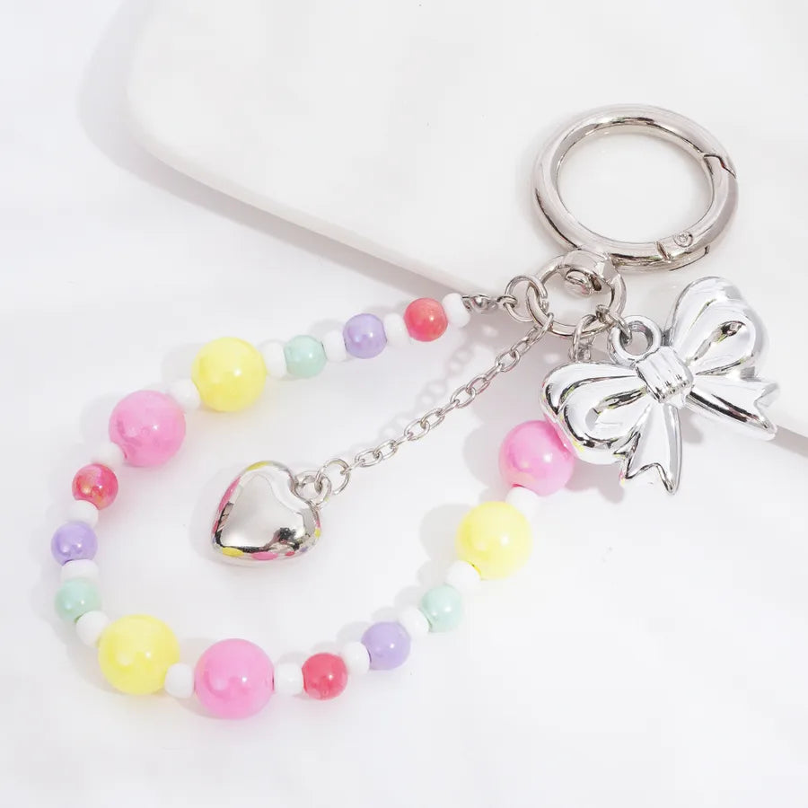 Cute Metal Keychain Pendant Beaded Bookbag Girl's Bag Charm Style Cartoon Design Half Handmade Flower