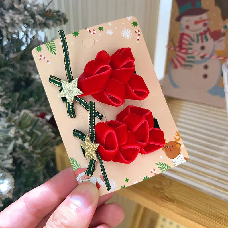 Sweet Cute Christmas Butterfly Knot Hair Clip For Girls Children's Holiday Snowman Tree Hair Accessories Festive Headwear