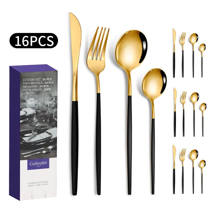 1010 stainless steel tableware 24-piece golden steak knife, fork and spoon gift box Western tableware suit