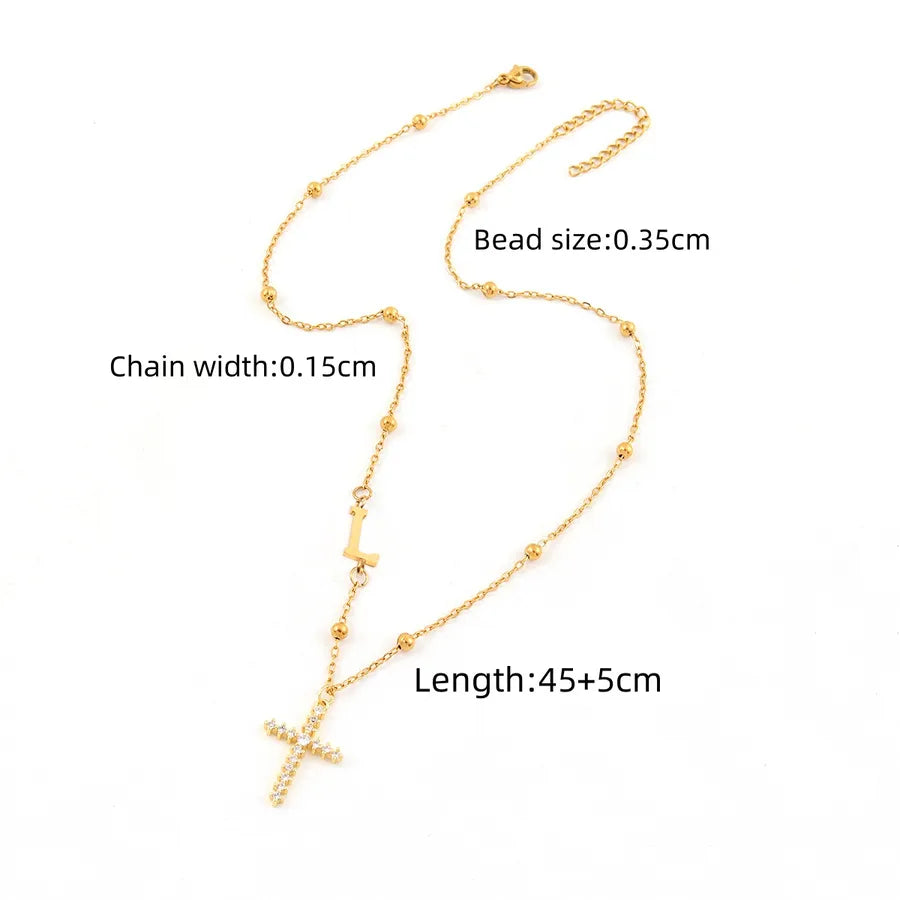Wholesale Jewelry Elegant Simple Style Classic Style Cross Letter 201 Stainless Steel 304 Stainless Steel Copper ball chain Pendant Necklace