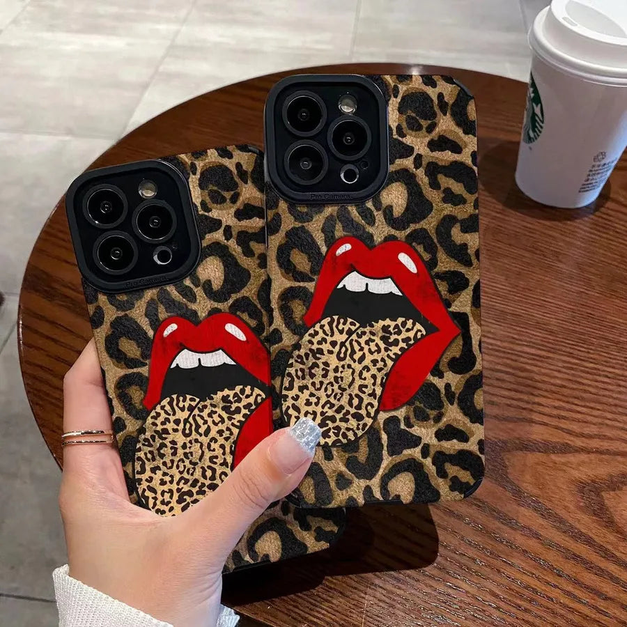 artistic lips lambskin phone cases