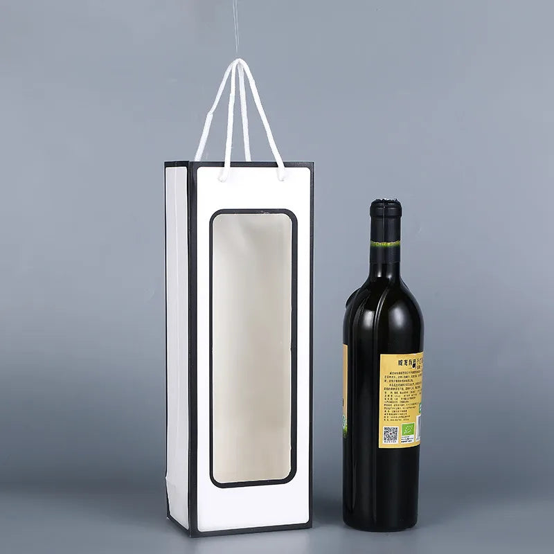 Valentine's Day red wine gift bag bouquet transparent window paper bag factory wholesale rectangular kitchen window flower tote bag