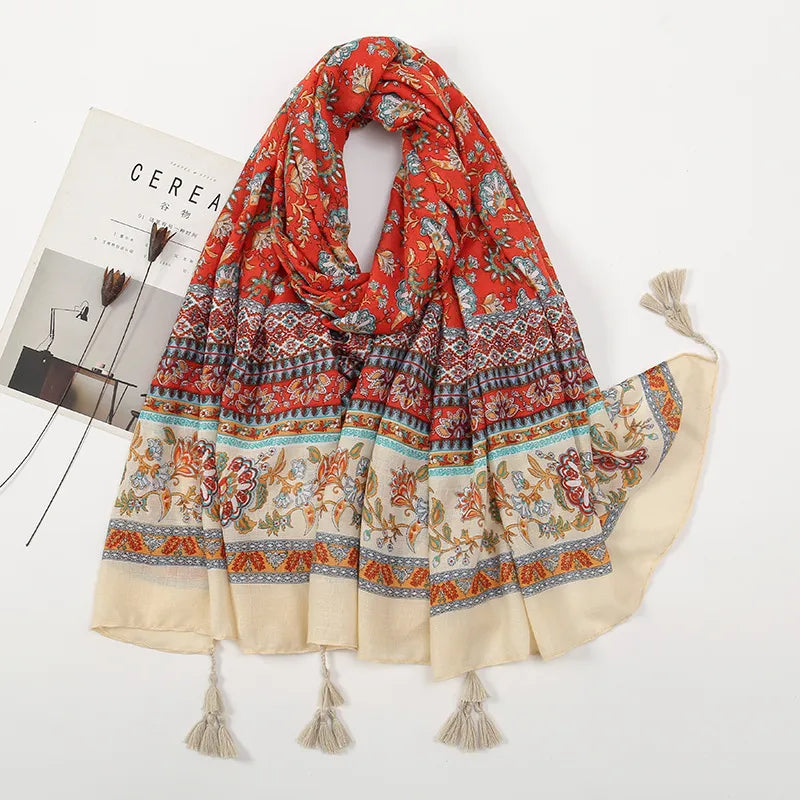 Women's Sweet Color Block Polyester Printing Scarf