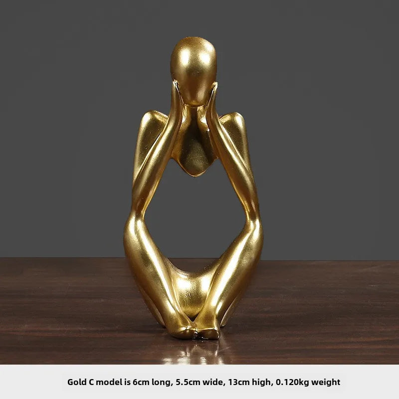 Creative Nordic Mini Abstract Left Thinking and Right Imaginers Little Golden Man 13cm Personalized Home Decoration Ornaments