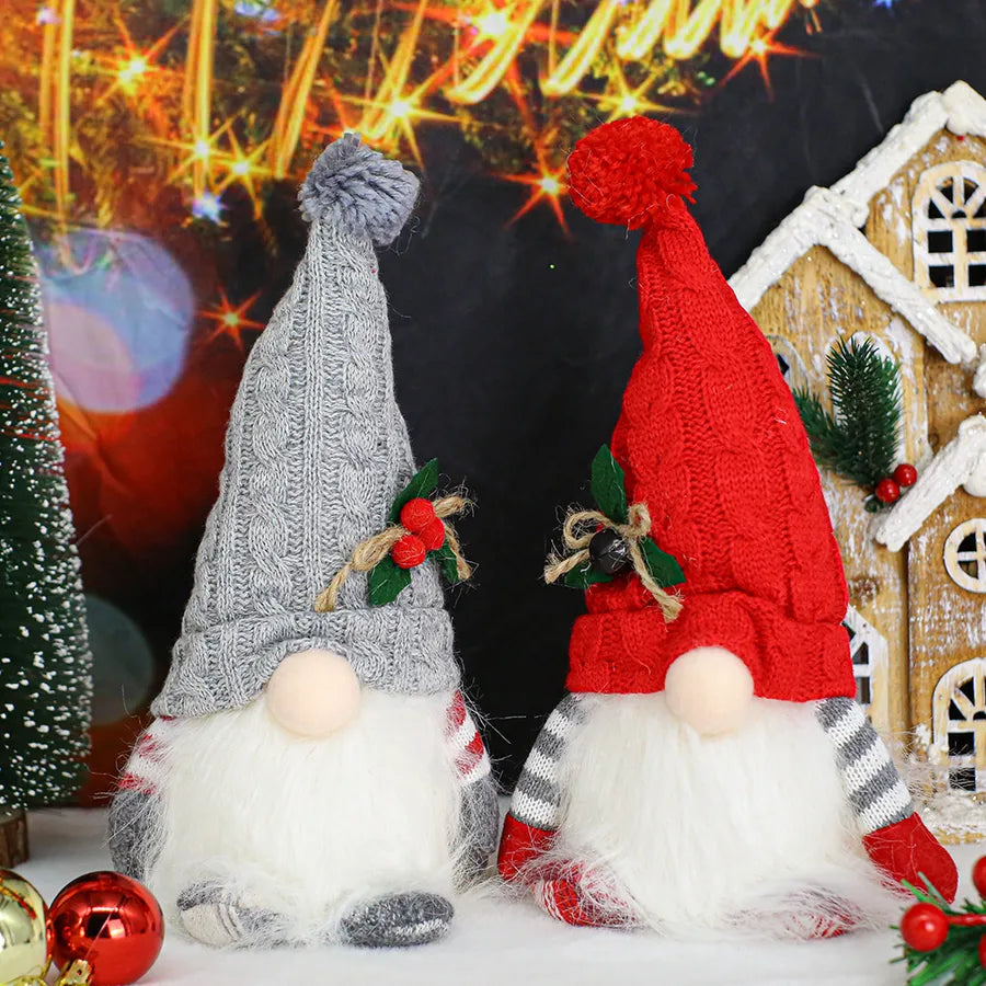Christmas Decorative Figures Gift Rudolph Knitted Hat Shorty With Light Glowing Santa Claus Dolls High End Christmas Ornaments