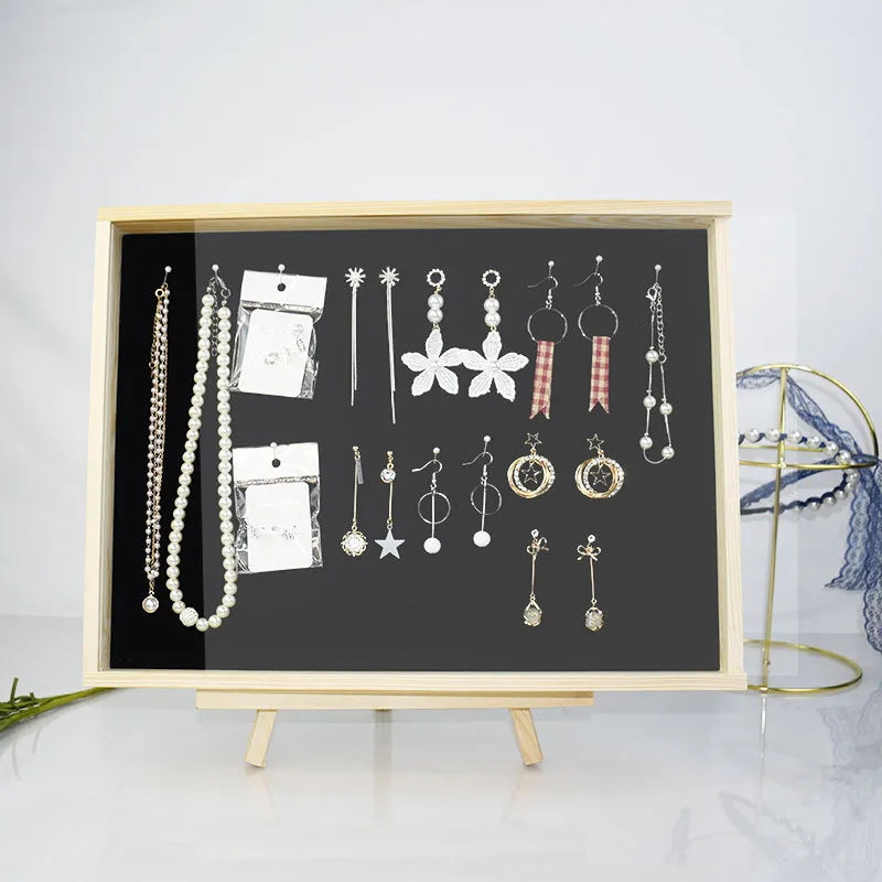 Solid wood dustproof jewelry box wall-mounted household earrings earrings display rack ring storage tray necklace earrings box