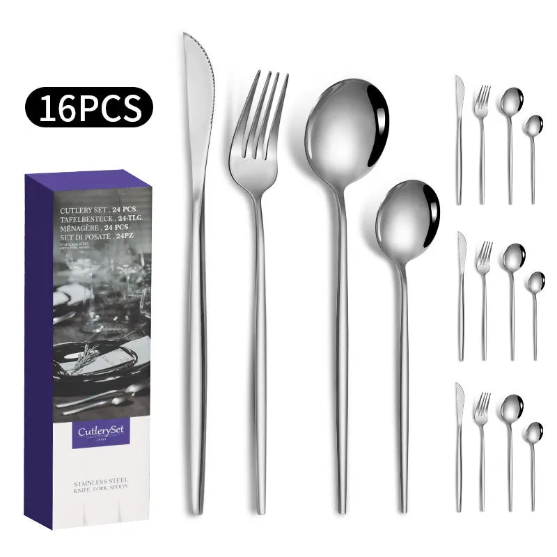 1010 stainless steel tableware 24-piece golden steak knife, fork and spoon gift box Western tableware suit