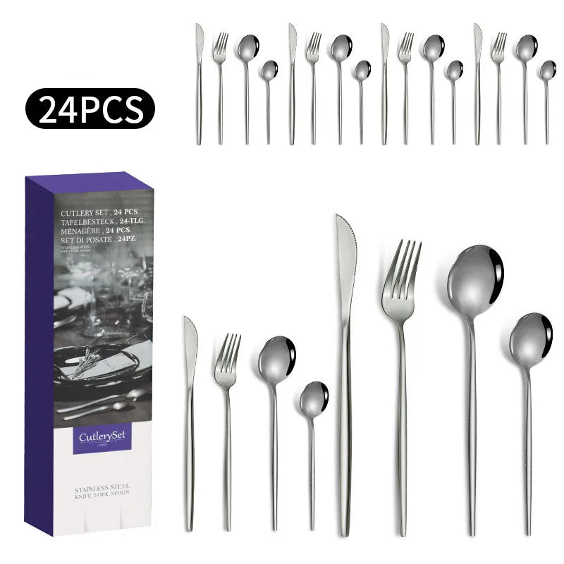 1010 stainless steel tableware 24-piece golden steak knife, fork and spoon gift box Western tableware suit