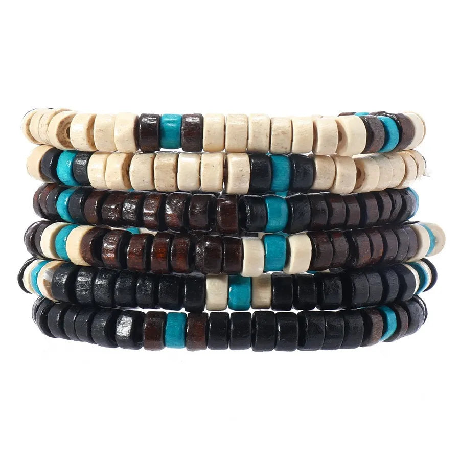 Retro Round Wood Beaded Men's Bracelets