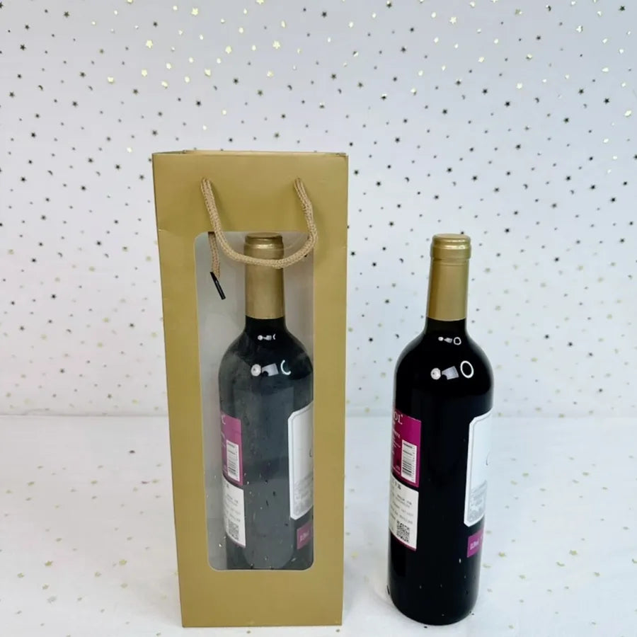 Valentine's Day red wine gift bag bouquet transparent window paper bag factory wholesale rectangular kitchen window flower tote bag
