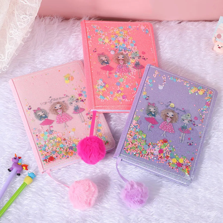 Adorable Glitter Notebook Cute Cartoon Student Planner Journal Ice Cream Blue Wooden Pulp Furry Material
