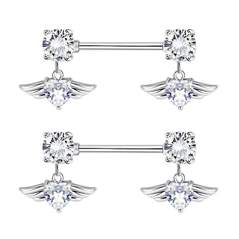 1 Pair Nipple Rings & Studs Simple Style Solid Color 304 Stainless Steel Inlay Zircon Nipple Rings & Studs