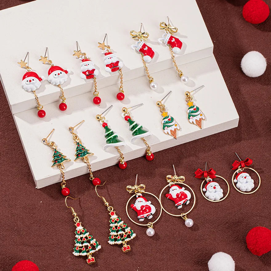Christmas Theme Alloy Ear Cuff Drop Earrings New Products Small Pendant Diy Accessories Christmas Hat