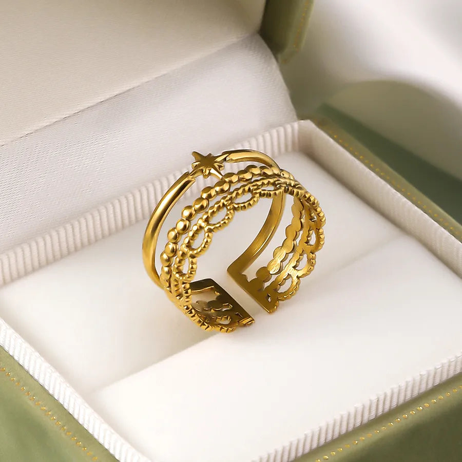Wholesale Jewelry IG Style Elegant Retro Geometric Leaf Heart Shape 304 Stainless Steel Plating Open Rings