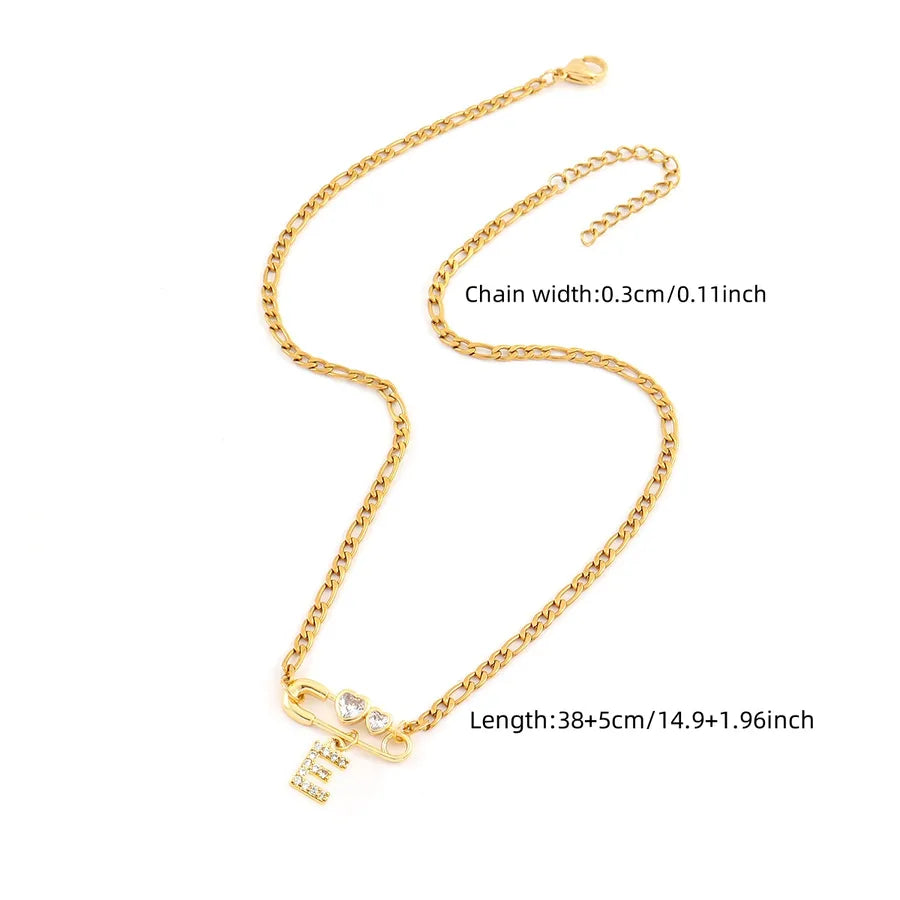 Wholesale Jewelry Elegant Simple Style Classic Style Pin Letter 201 Stainless Steel Artificial Crystal Copper figaro chain Pendant Necklace