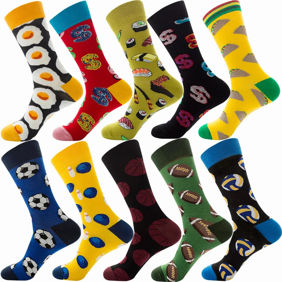 Men's Modern Style Classic Style Color Block Stripe Fruit Cotton Crew Socks A Set of 10 Pairs