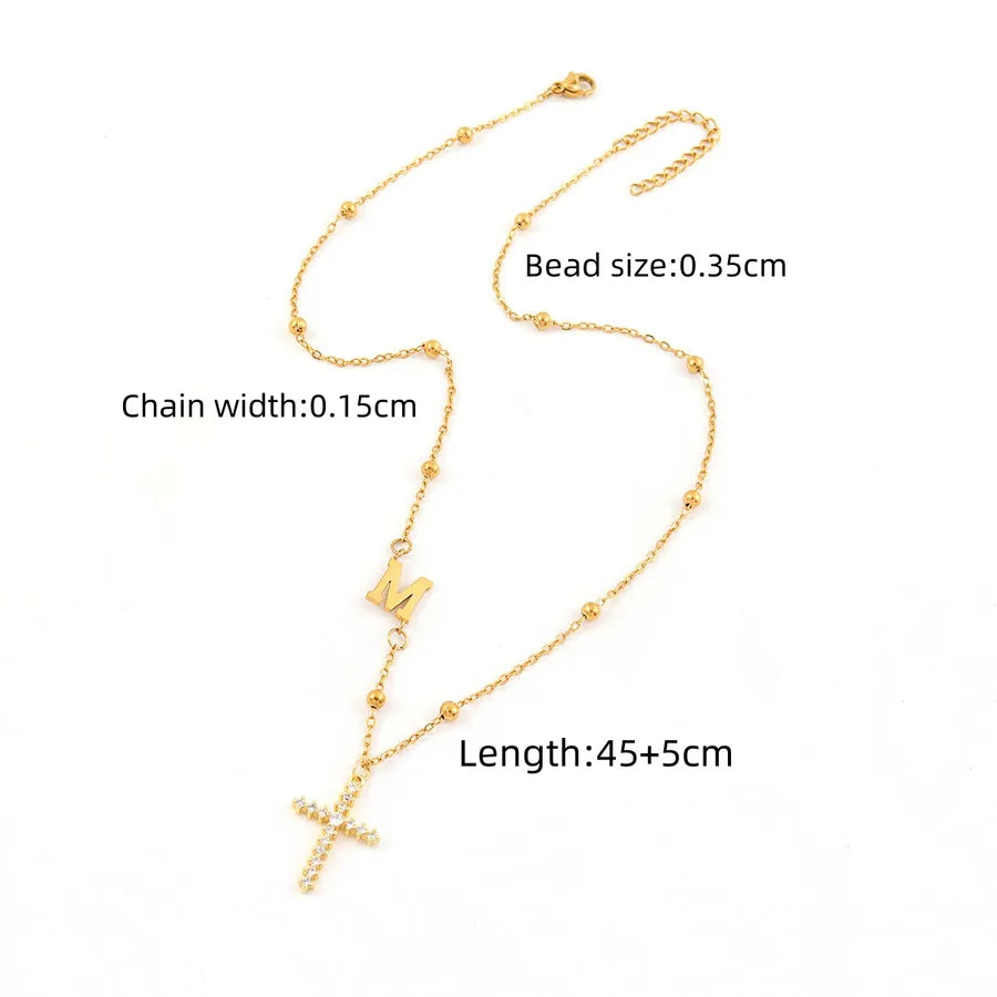 Wholesale Jewelry Elegant Simple Style Classic Style Cross Letter 201 Stainless Steel 304 Stainless Steel Copper ball chain Pendant Necklace