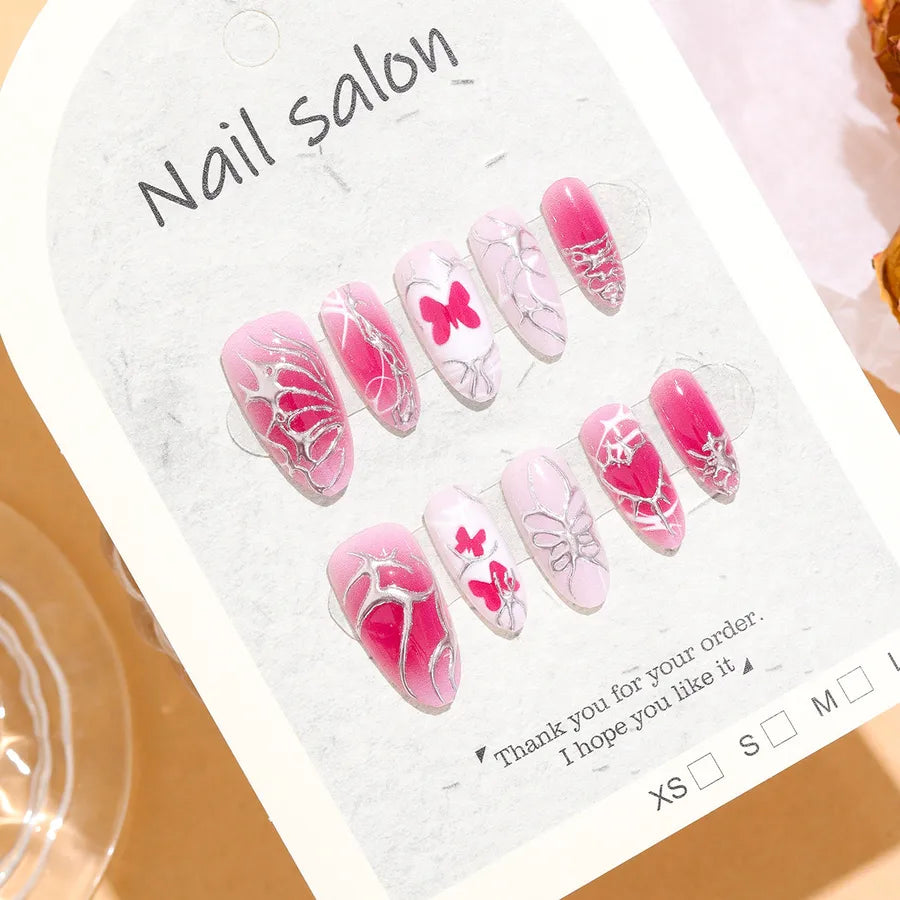 Handmade Almond Nail Press-Ons 3D Floral Shell Design Gradient White Effect European Style Nail Art False Nails Set