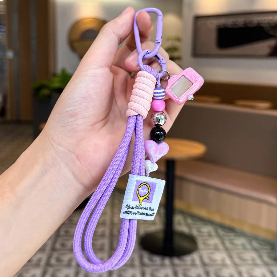 Cute Metal Keychain Pendant Beaded Bookbag Girl's Bag Charm Style Cartoon Design Half Handmade Flower