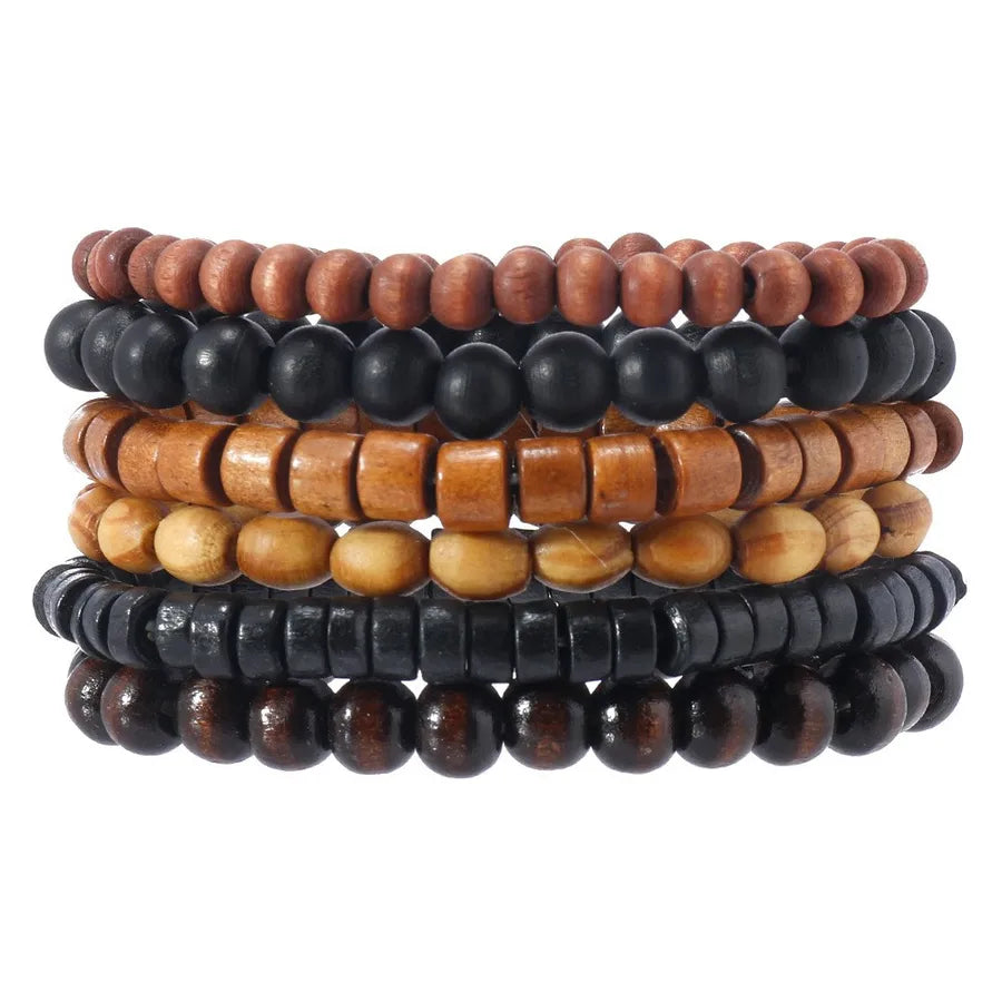 Retro Round Wood Beaded Men's Bracelets