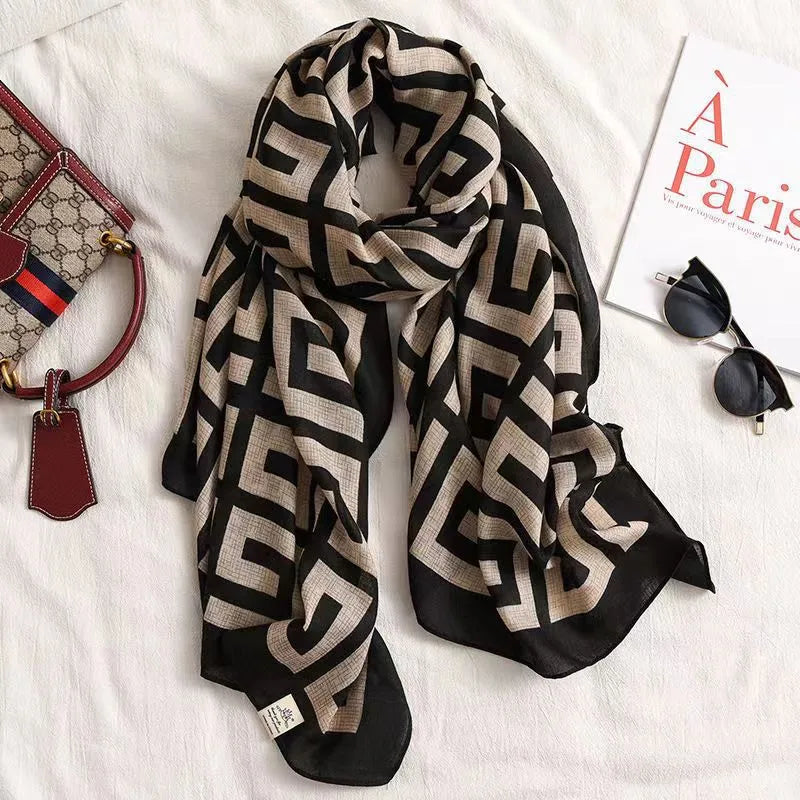 women's fashion star heart shape cotton and linen printing cotton linen scarves