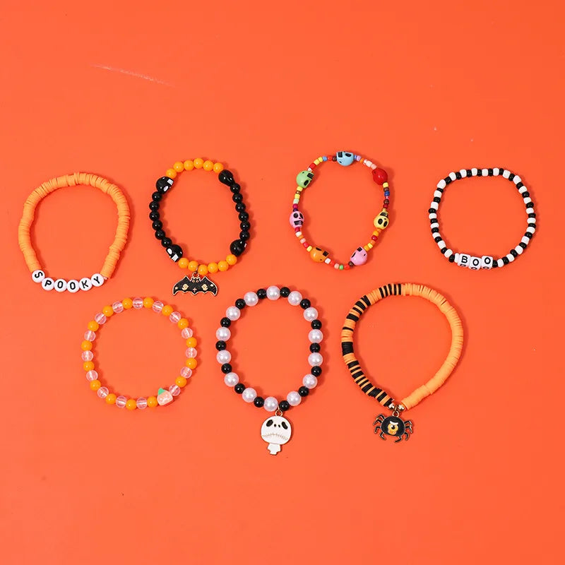 Handmade Bohemian Letter Ghost Halloween Bracelet Acrylic Pumpkin Skull Design Unisex Simple Style Bracelet