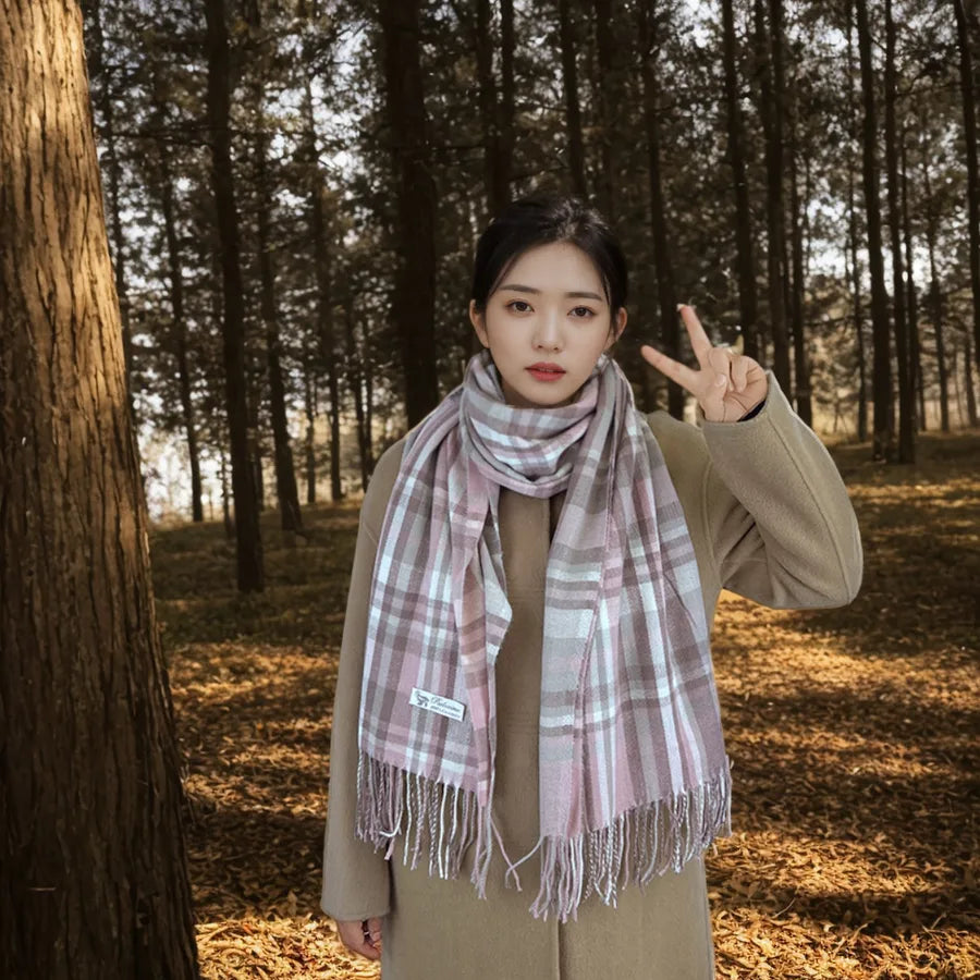 women's casual simple style color block imitation cashmere tassel scarf