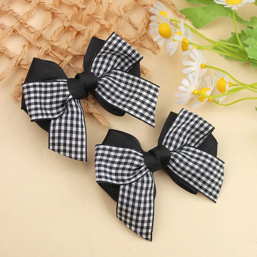 New British Academy Style Ins Pair of Fresh Plaid Bow Hairpin Handmade Hair for Girls