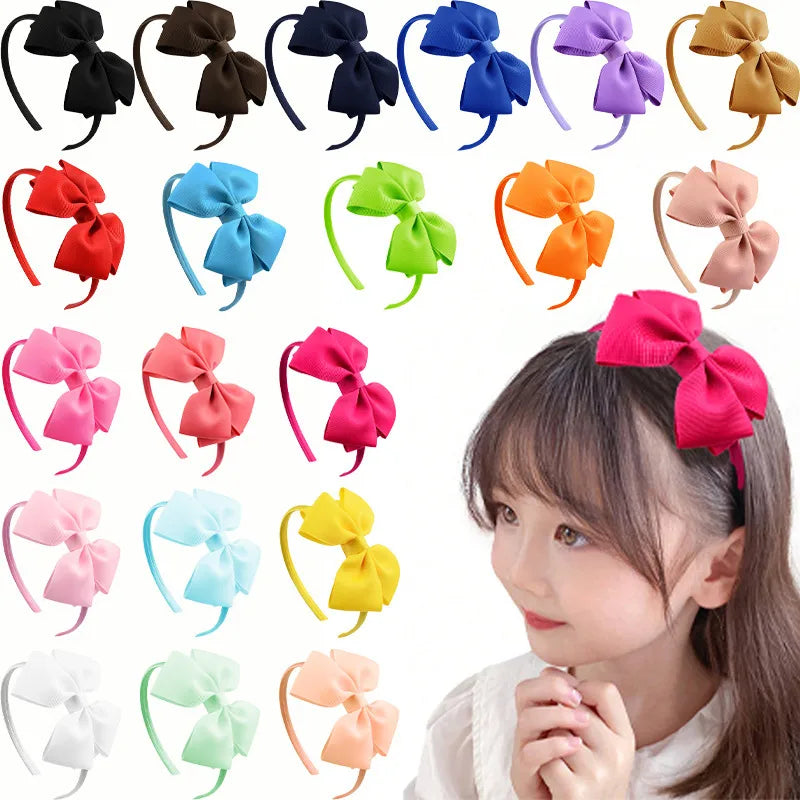 Popular Kidsren's Pure Color Ribbed Rainbow Bow Head Buckle Small Fresh Versatile Girl Headband Hot Sale