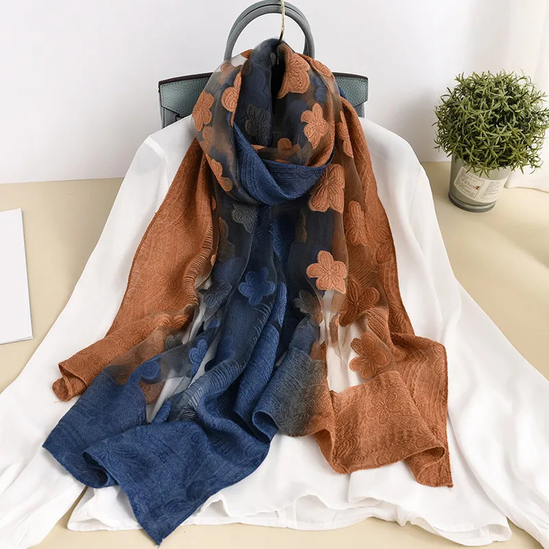 Women's Elegant Flower Polyester Silk Scarf