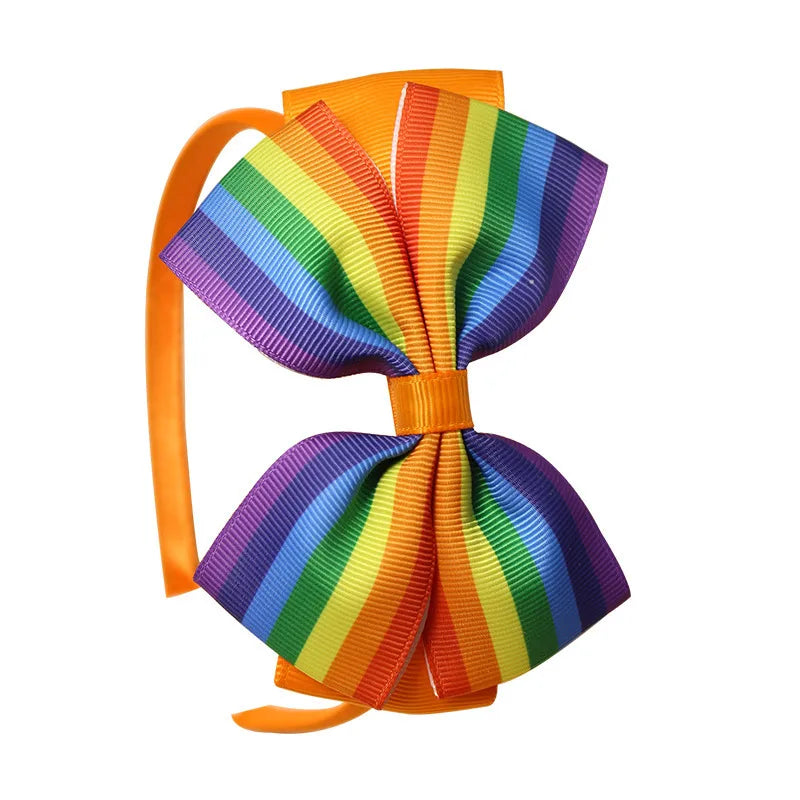 Popular Kidsren's Pure Color Ribbed Rainbow Bow Head Buckle Small Fresh Versatile Girl Headband Hot Sale