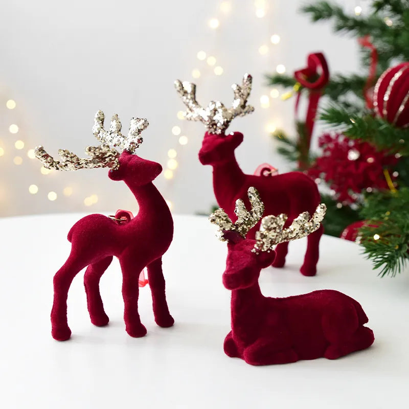Nuchi Christmas Decorations Plush Deer Decoration Fairy Dust Wine Red Christmas Tree Ornaments American Style Festival Supplies