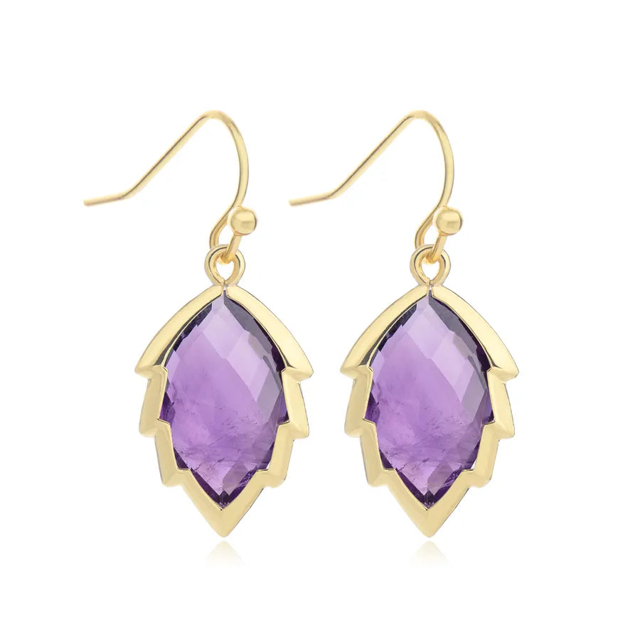 1 Pair Modern Style Sweet Leaves natural stone Copper Drop Earrings