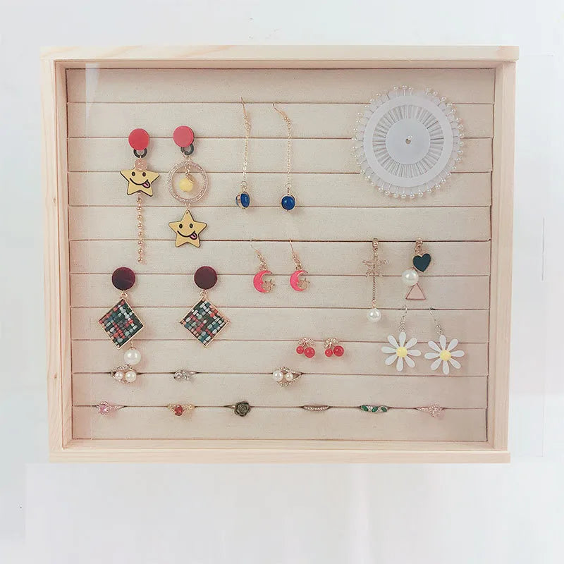 Solid wood dustproof jewelry box wall-mounted household earrings earrings display rack ring storage tray necklace earrings box