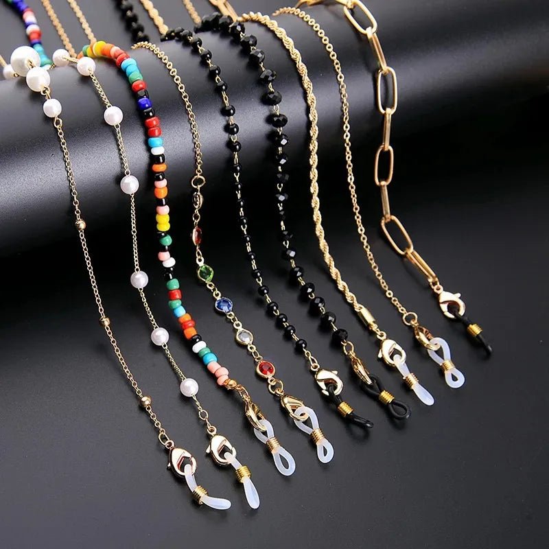 ins Crystal Shell Pearl Glasses Chain Fine Glasses Lanyard Chain Tassel Jewelry Necklace Anti-slip Chain