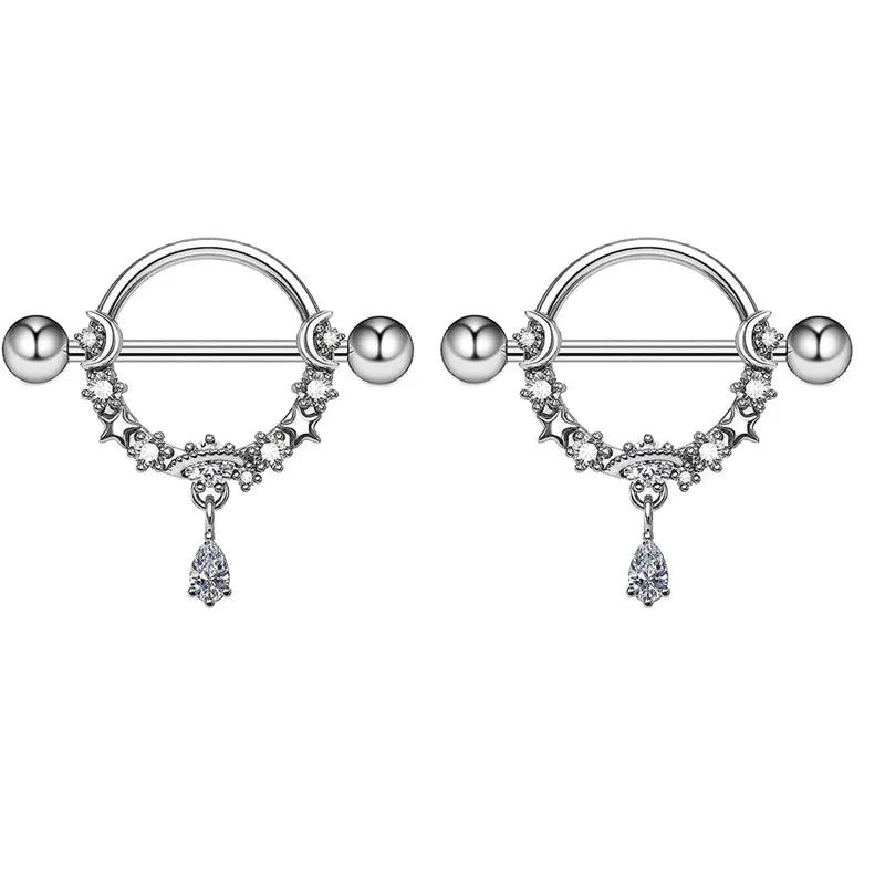 1 Pair Nipple Rings & Studs Simple Style Solid Color 304 Stainless Steel Inlay Zircon Nipple Rings & Studs