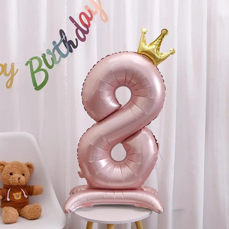 42-Inch Stand-Up Large Pink Base Number Balloons Birthday Decoration Scene Arrangement One-Year-Old Photo Props Balloons