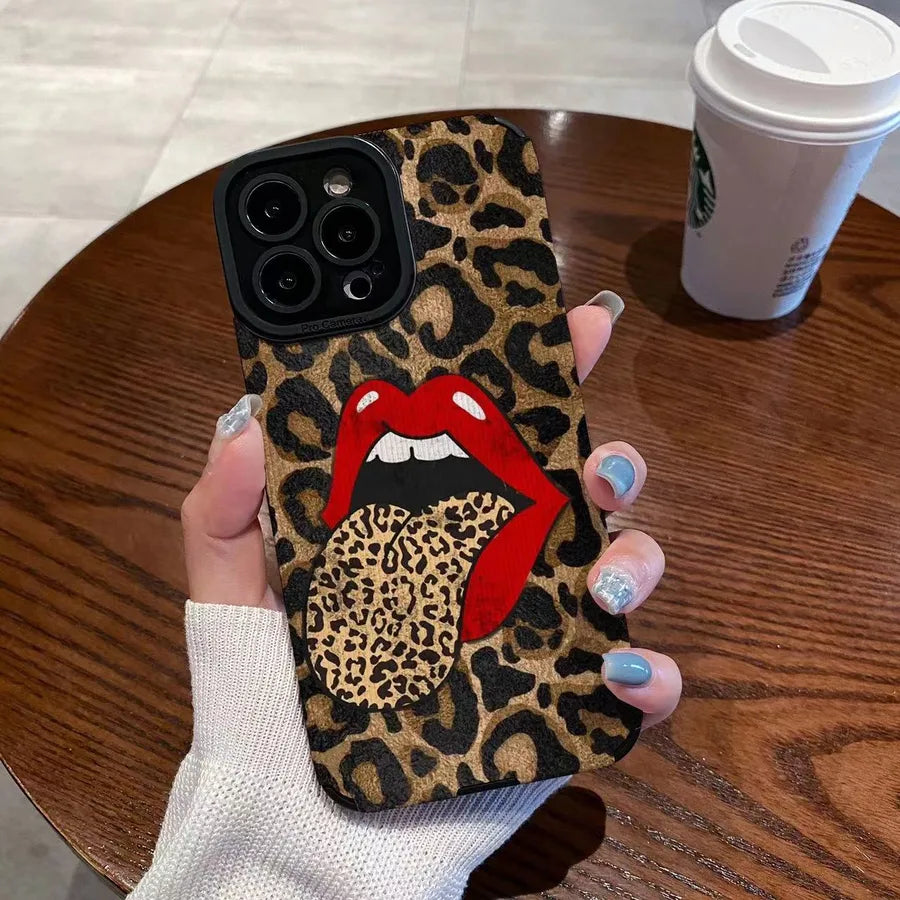 artistic lips lambskin phone cases
