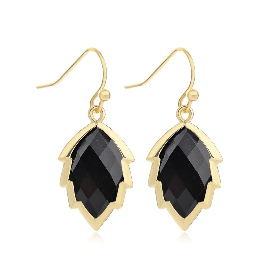 1 Pair Modern Style Sweet Leaves natural stone Copper Drop Earrings