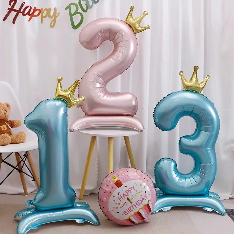 42-Inch Stand-Up Large Pink Base Number Balloons Birthday Decoration Scene Arrangement One-Year-Old Photo Props Balloons