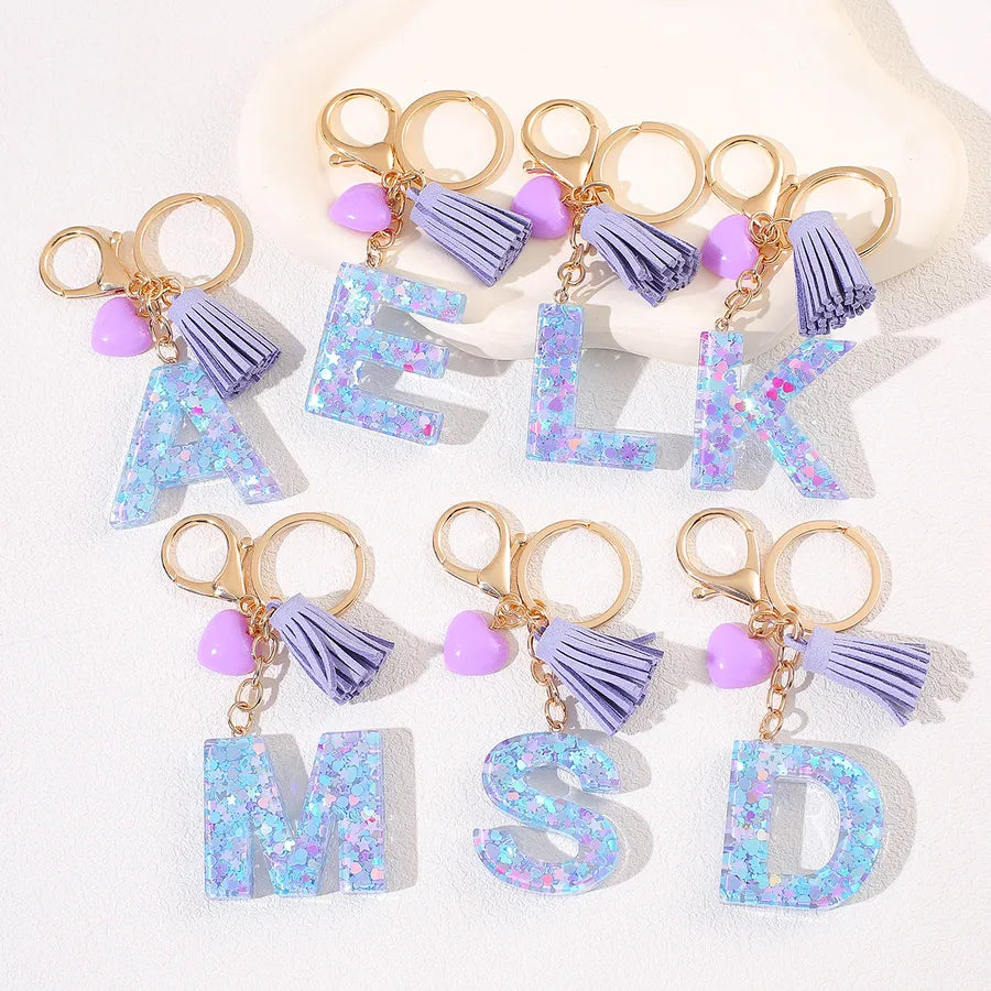 New Women's Purple Love Tassel 26 Letter Keychain Cute Car Key Chain Couple Backpack Jewelry