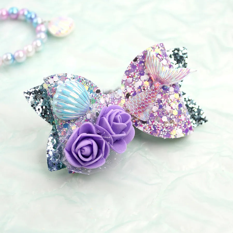 Amazon's Hottest Mermaid Princess Glitter Bow Shell Pearl Children's Girl Cute Hairpin