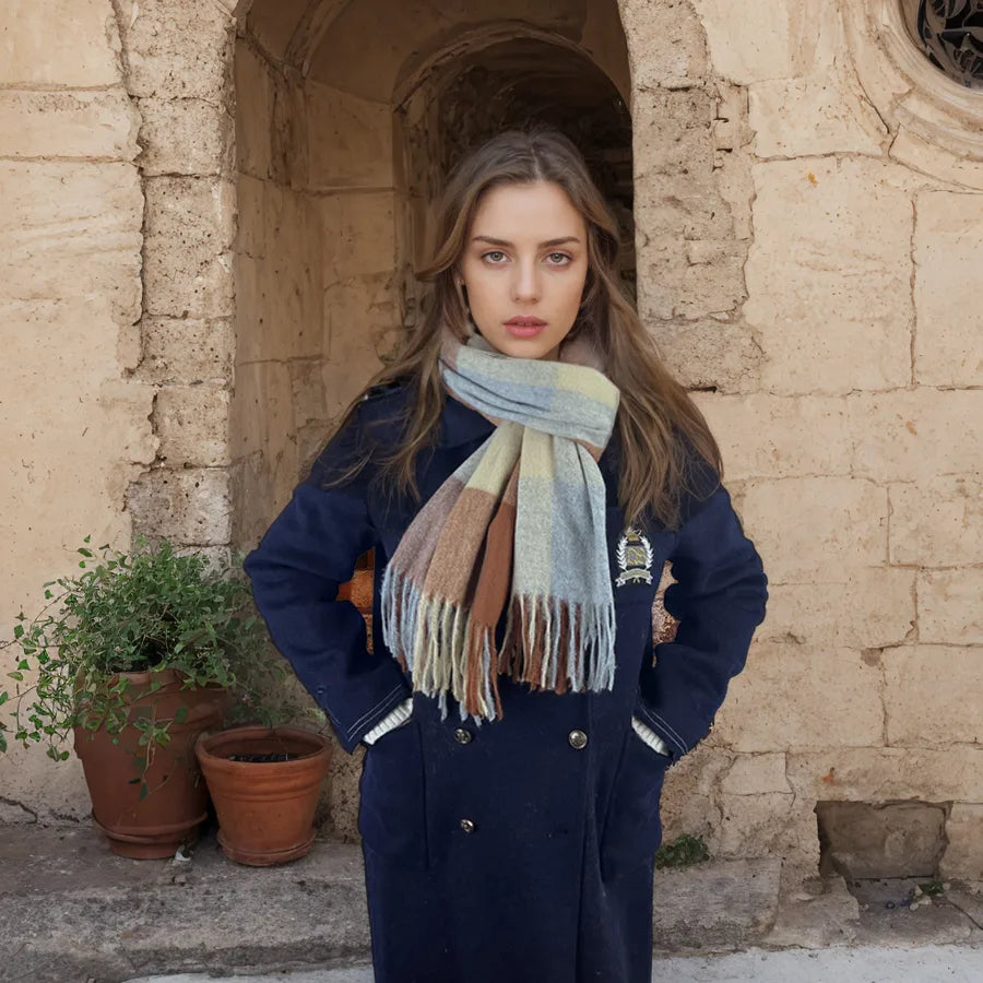 women's casual simple style color block imitation cashmere tassel scarf