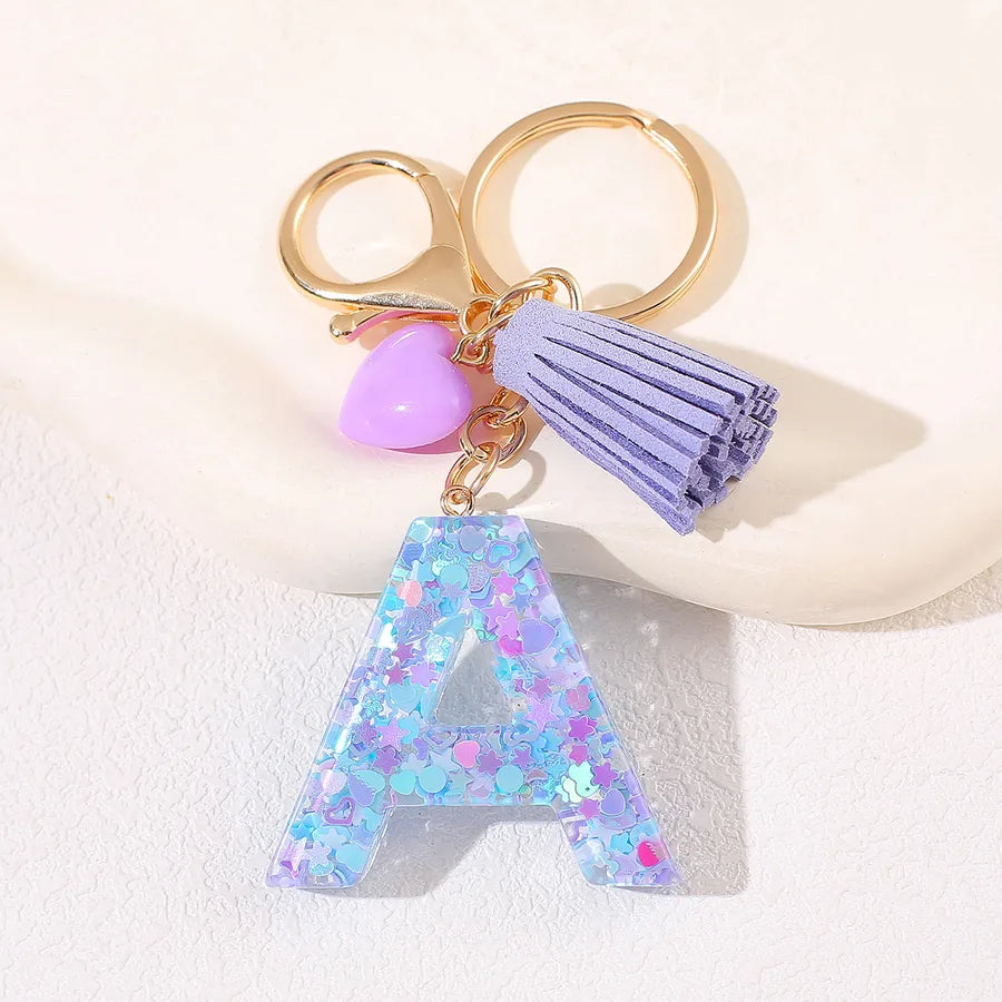New Women's Purple Love Tassel 26 Letter Keychain Cute Car Key Chain Couple Backpack Jewelry