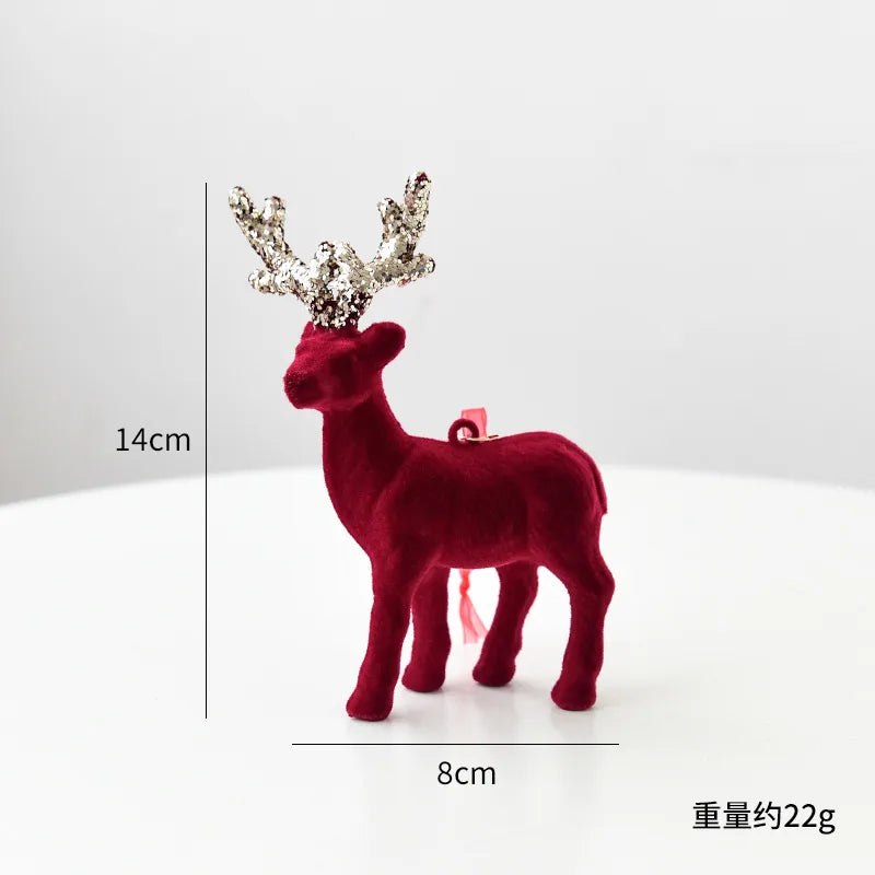 Nuchi Christmas Decorations Plush Deer Decoration Fairy Dust Wine Red Christmas Tree Ornaments American Style Festival Supplies