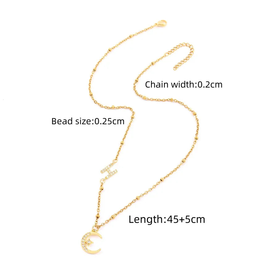 Wholesale Jewelry Elegant Simple Style Classic Style Letter Moon 201 Stainless Steel Copper Cross Bead Necklace Pendant Necklace