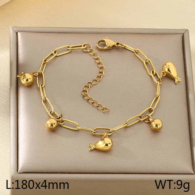 IG Style Vintage Style Cherry Ocean Butterfly 304 Stainless Steel 18K Gold Plated Paperclip Chain Bracelets In Bulk